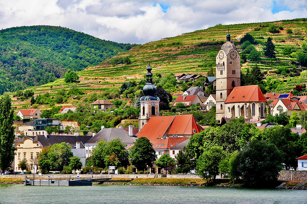 Krems as seen from the Danube River, a gorgeous village in the Wachau Valley