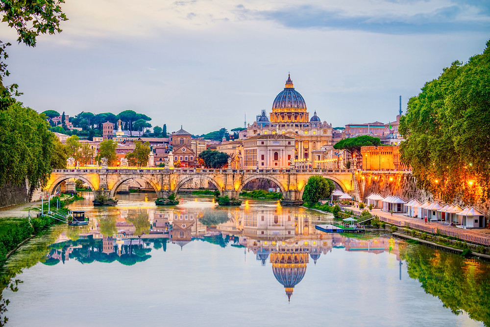 view of the Bridge of Angels and St. Peters Basilica