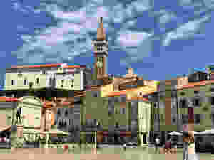 Tartini Square with the statue of the violinist Tartini on the left