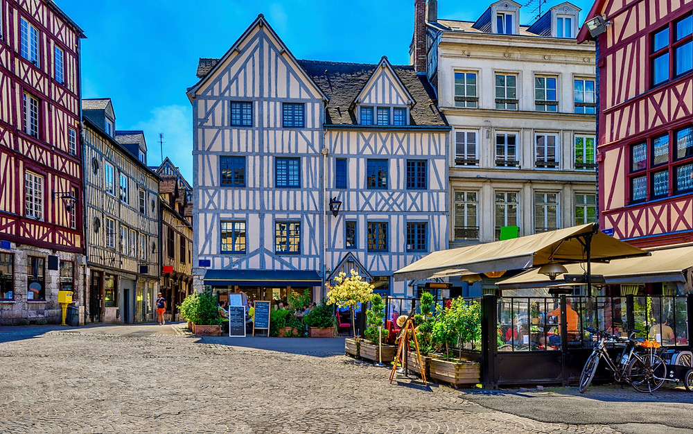 beautiful half-timbered architecture in medieval Rouen France