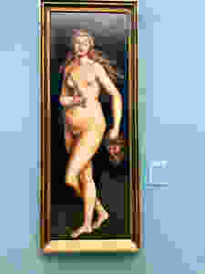 Judith with the Head of Holofernes. She gets him drunk, beheads him, and saves Palestine. Favorite topic of artists.