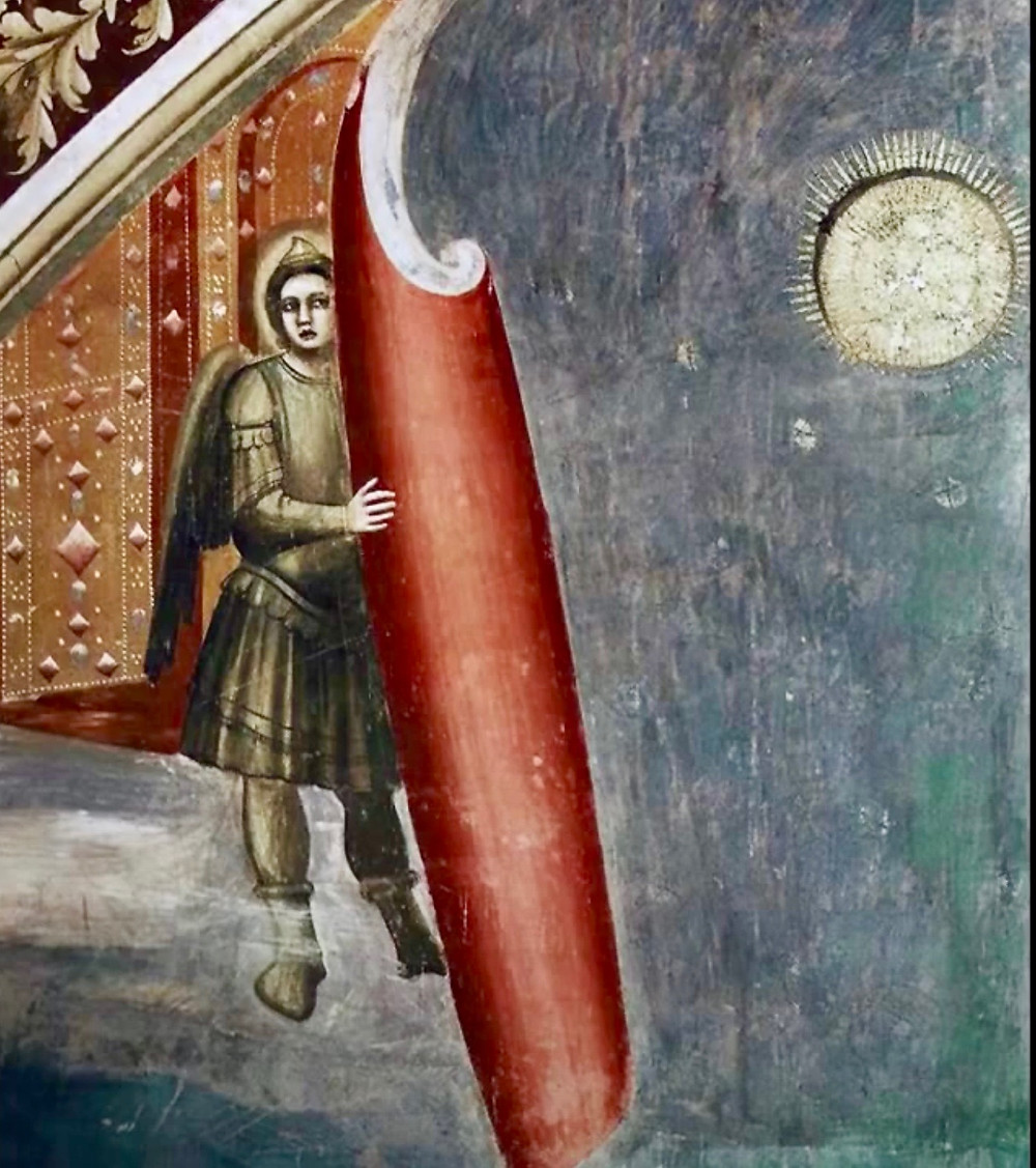 an angel rolling up the sky in The last Judgment