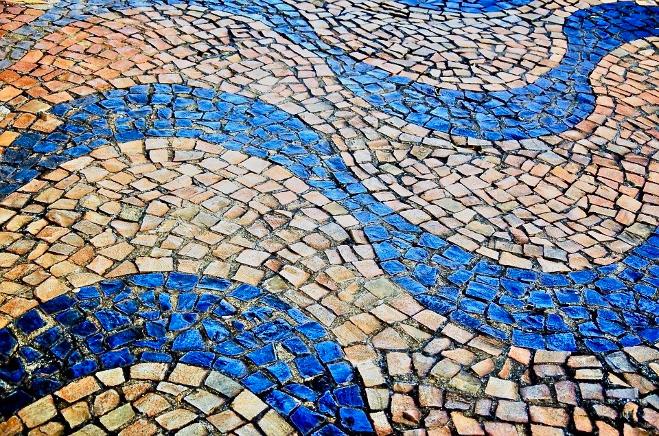 the swirling pavers of Lisbon's colorful sidewalks