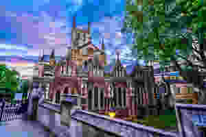 Southwark Cathedral at sunset, on the South Thames bank of London