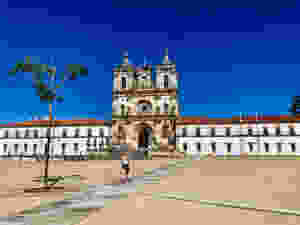 the imposing entrance of the Alcobaça Monastery