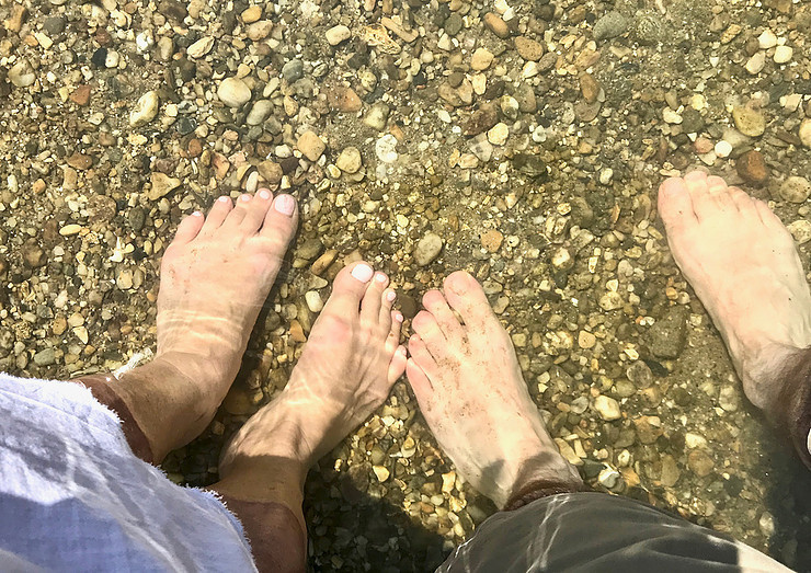 cooling off in the Gardon River at the Pont du Gard