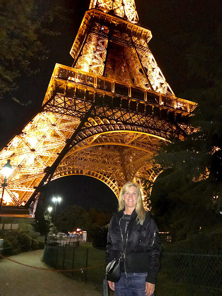 me enjoying the Eiffel Tower at night in February 2017