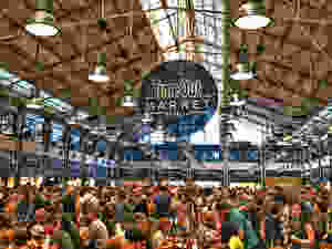 teeming crowds in the evening at Time Out Market