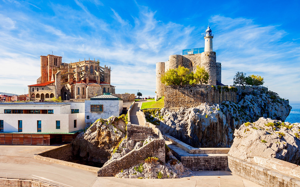 Santa Maria Church and Santa Ana Castle Lighthouse in Castro Urdiales