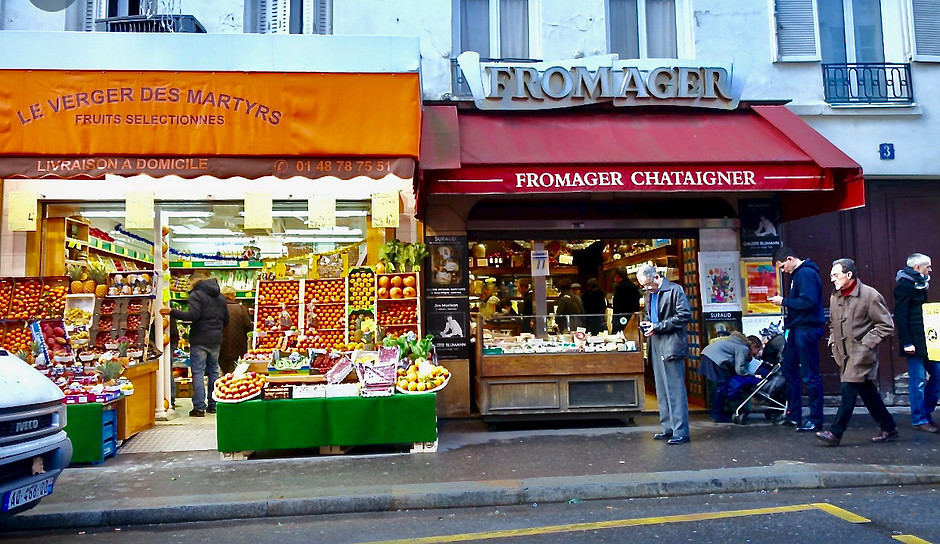 the bustling Rue des Martyrs in South Pigalle Paris