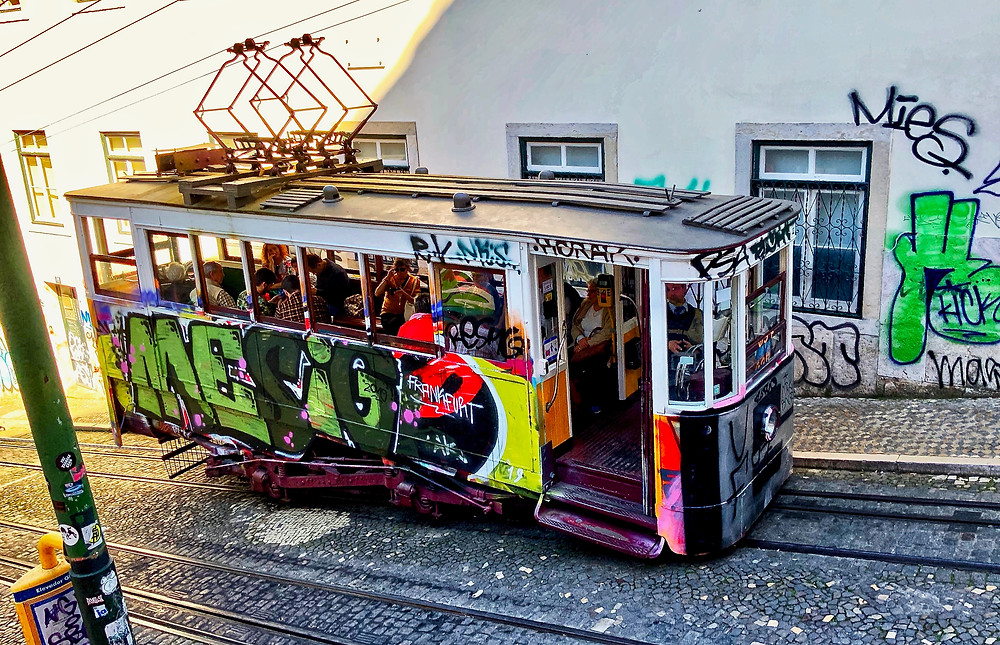 the colorful Elevador da Glória funicular.