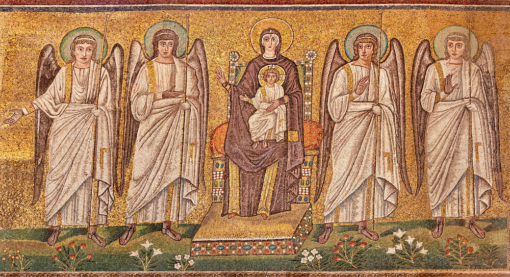 mosaic of Madonna among the angels in the Basilica of Sant'Apollinare Nuovo