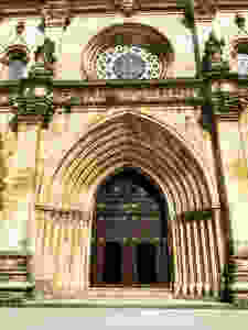 the arched doorway to the monastery