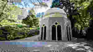 The Fountain of Small Birds in Pena Park. It has the same blue tiles as the main facade of the palace.