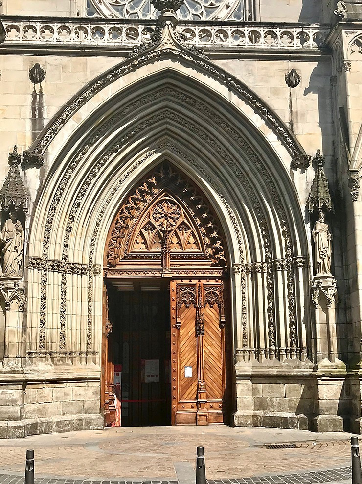 ornate doors of Santiago Cathedral in Bilbao