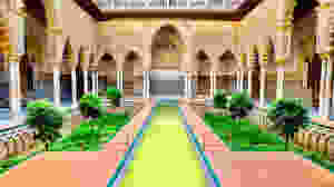 Courtyard of the Maidens with its long reflecting pool in the Alcazar