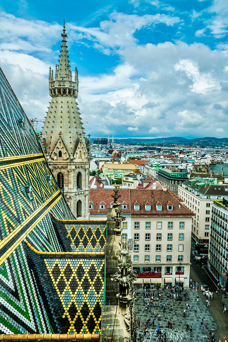 close up of St. Stephen's tiled roof from the tower