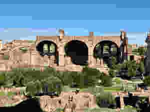 view of the Basilica of Maxentius in the Roman Forum from Palatine Hill