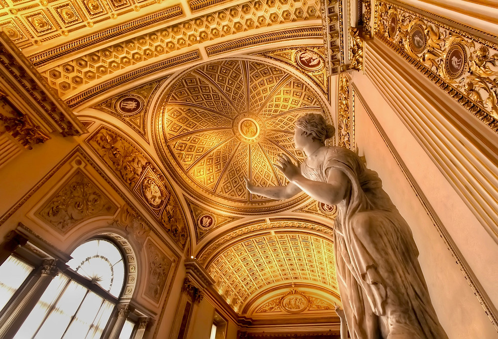 View of Grand Hall with Gold Ceiling at Uffizi Gallery,