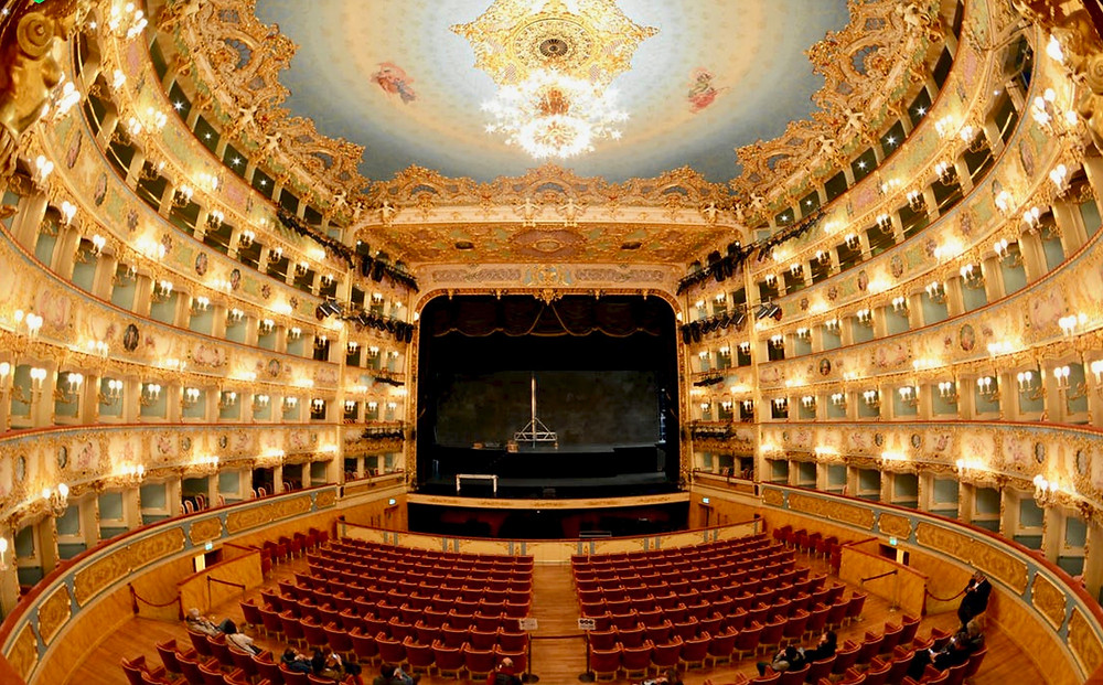 the opulent interiors of La Fenice, Venice's opera house