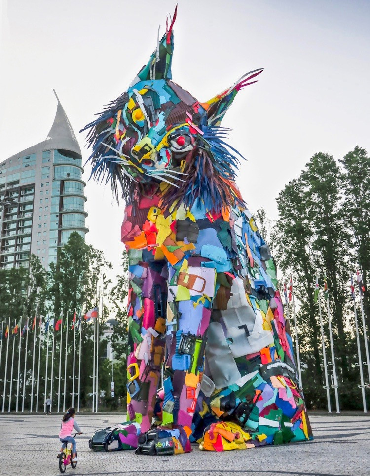 The Lynx, the newest street art structure from Bordalo II in Lisbon