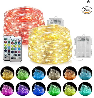 Homemory 2 Pack Color Changing Fairy Lights Battery Operated