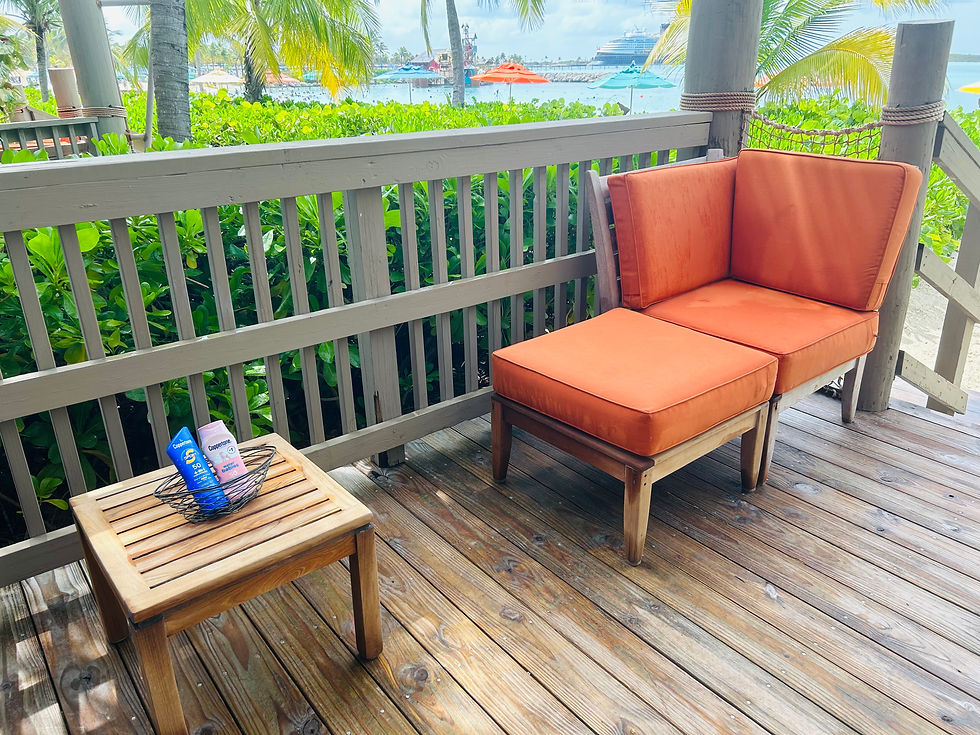 family cabana outdoor patio with side table and lounger