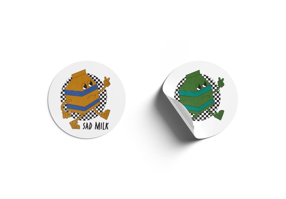 Sad milk Stickers mockup