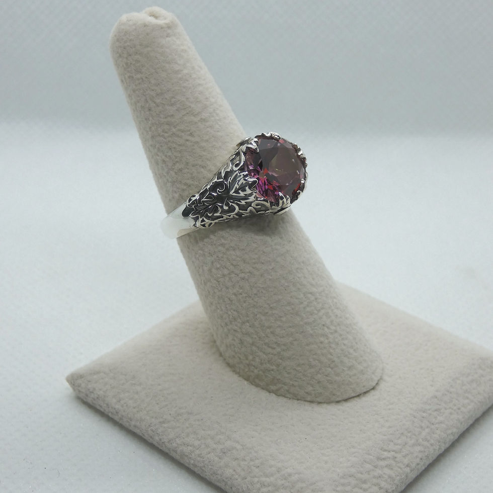 Thumbnail: Sterling Silver Vintage Scroll-style Blue Topaz Ring