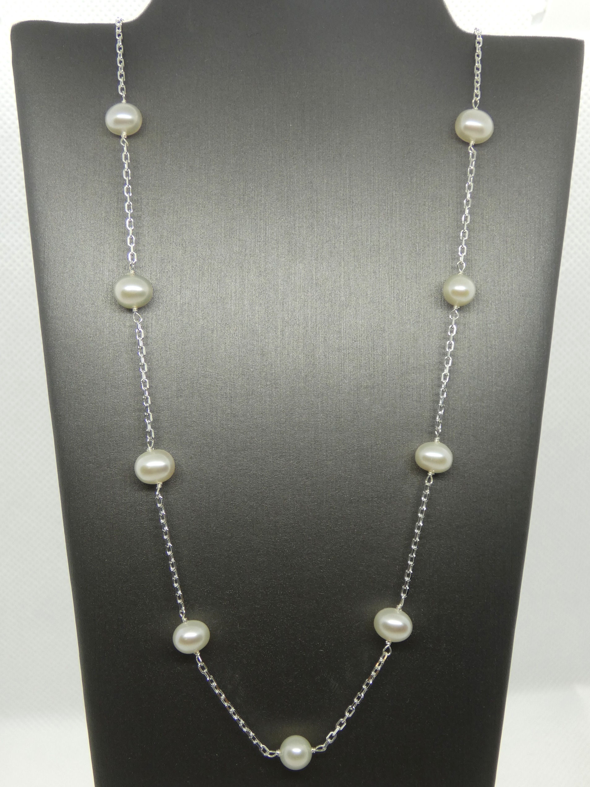 Sterling Silver Stationary Pearl Necklace