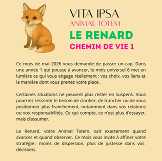 Animal Totem renard en mai 2026 | Chemin de vie numérologie Vita Ipsa