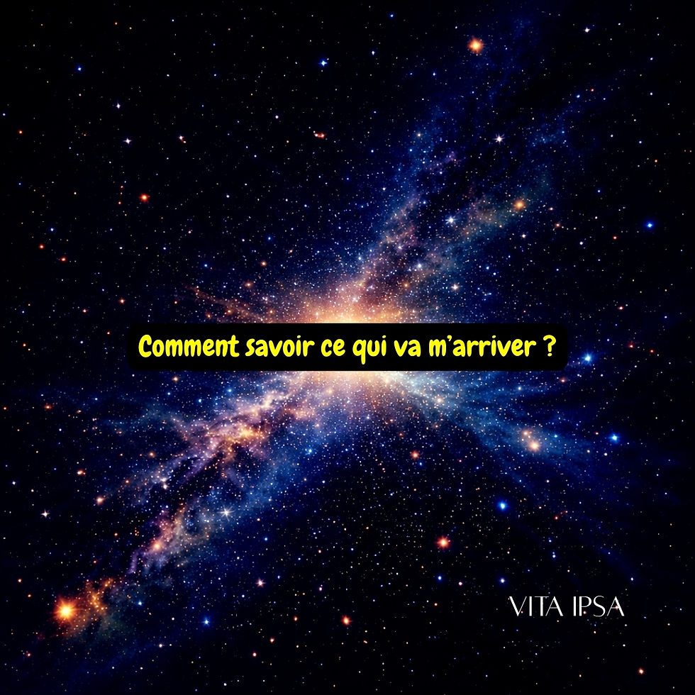 Illustration de l’univers profond avec un point lumineux central, symbole visuel de questionnement sur ce qui va m'arriver