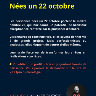 22 octobre, profil numérologique par Vita Ipsa numérologie