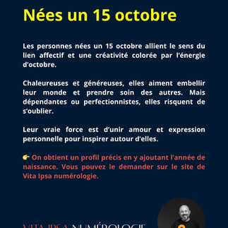 15 octobre, profil numérologique par Vita Ipsa numérologie