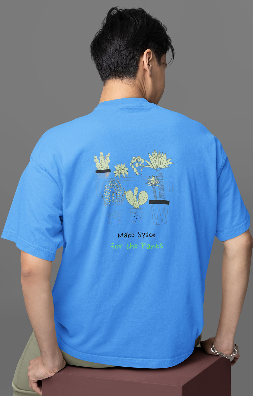 Thumbnail: Make space for Plants oversized Tee-blue
