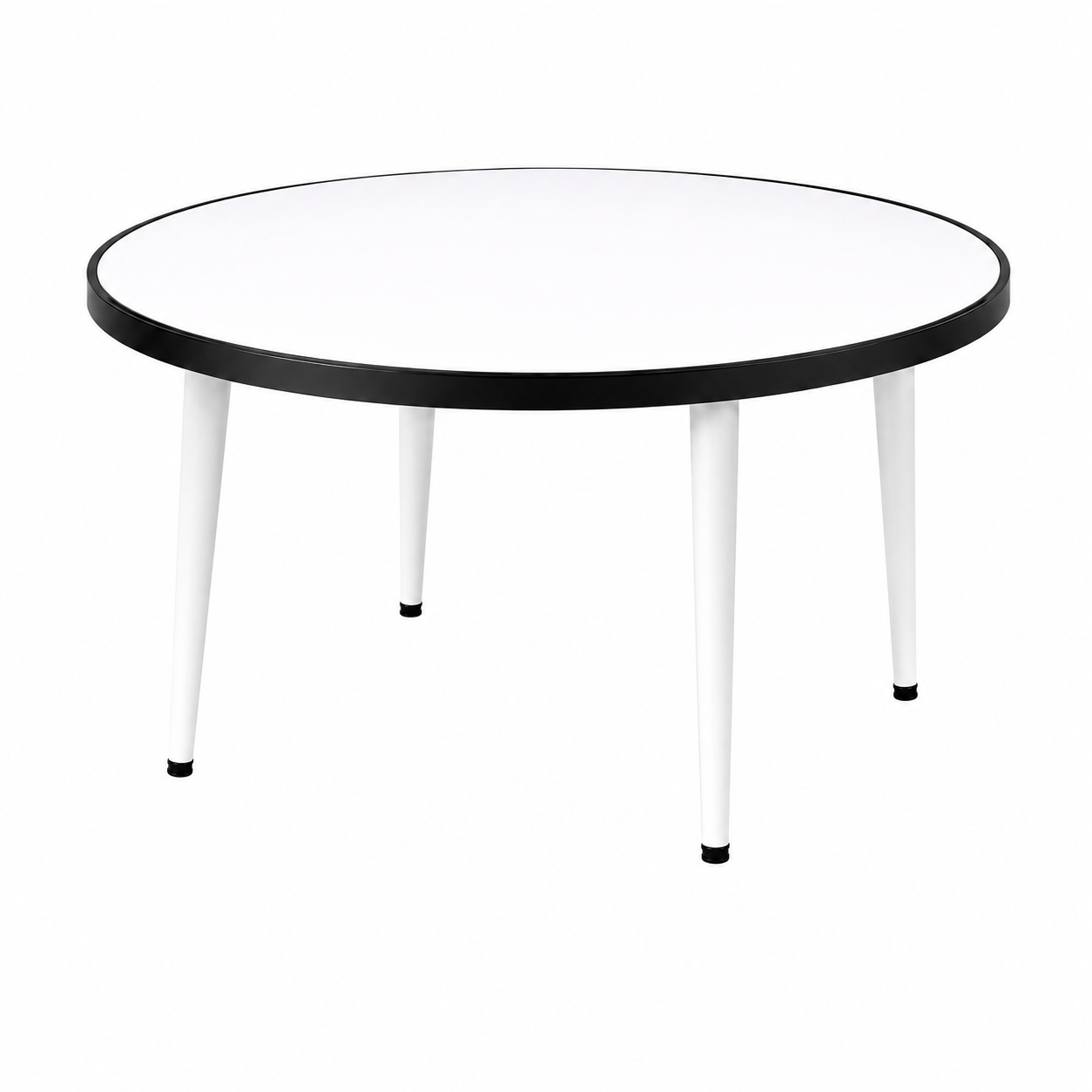 Round Mirror Coffee Table – Black Wooden Frame & White Straight Legs – 70cm