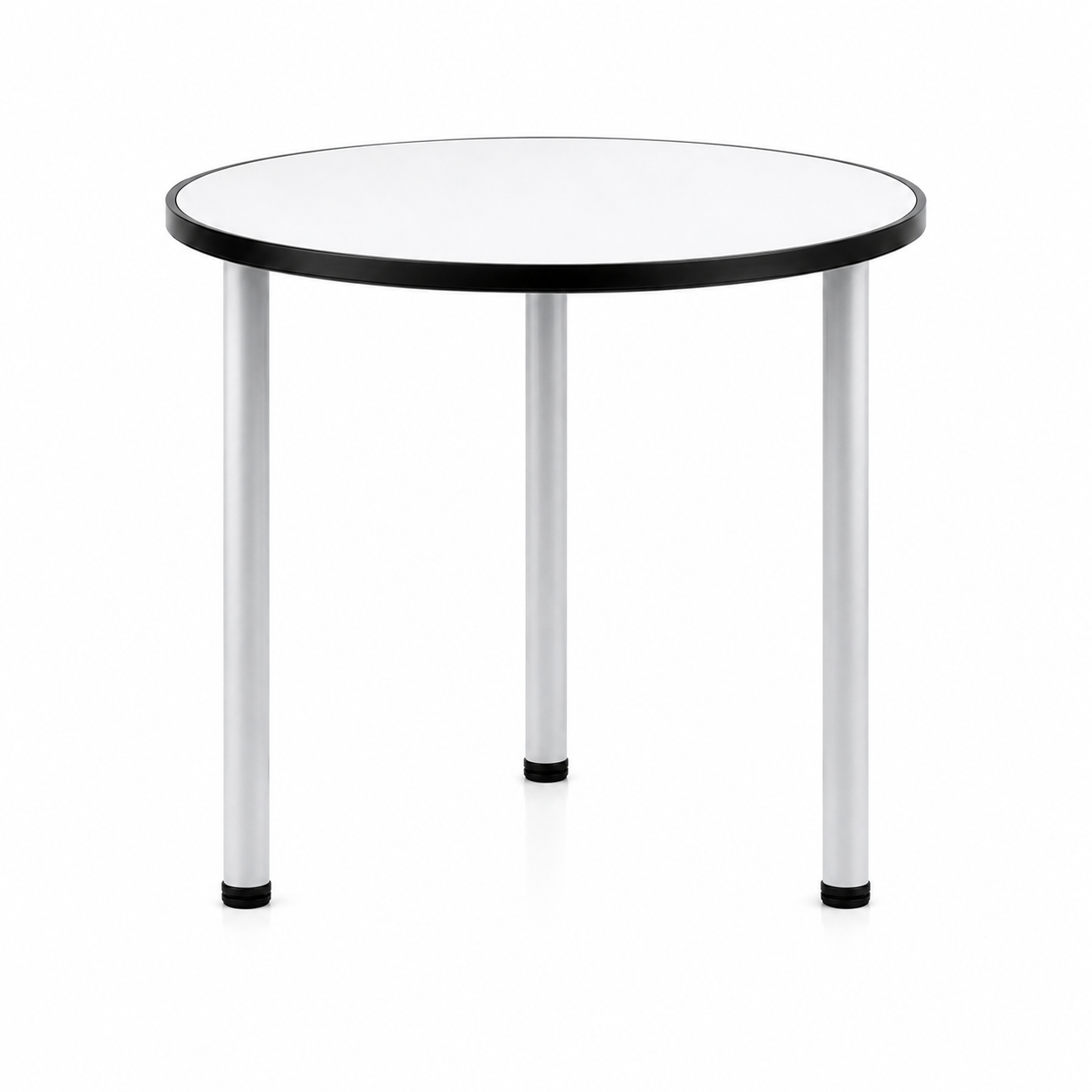 Round Mirror Bar Table – Black Mirror Top & White Cylindrical Legs – 70cm