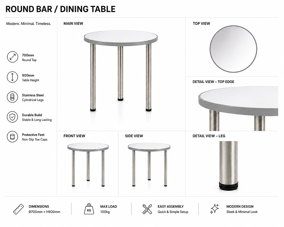 Thumbnail: Round Mirror Bar Table – Grey Wooden Frame & Pearl Nickel Steel Legs – 70cm