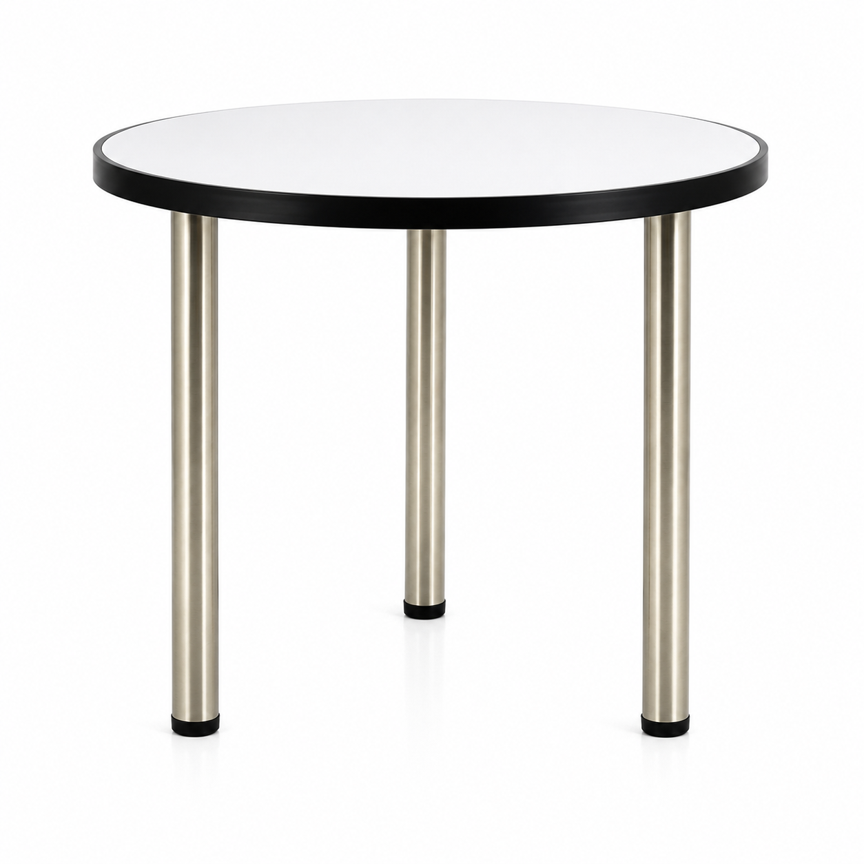 Round Mirror Dining Table–Black Aluminium Frame & Brushed Nickel Steel Legs–80cm