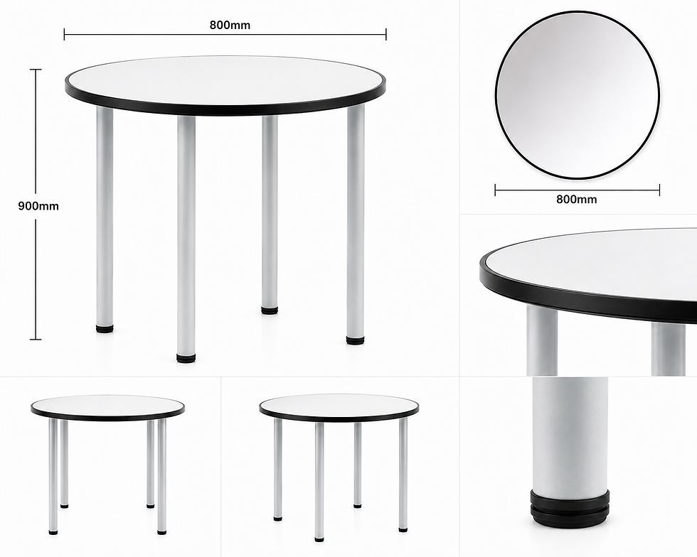 Thumbnail: Round Mirror Bar Table – Black Aluminium Frame & White Steel Legs – 80cm