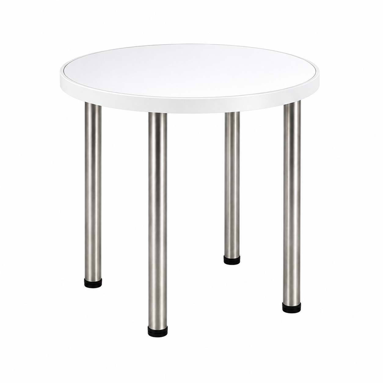 Round Mirror Bar Table – White Wooden Frame & Pearl Nickel Legs – 70cm