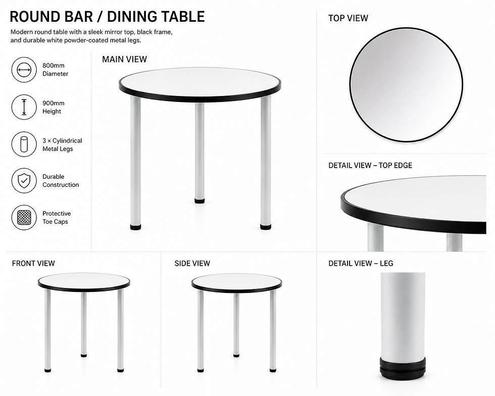 Thumbnail: Round Mirror Bar Table – Black Aluminium Frame & White Cylindrical Legs - 80cm
