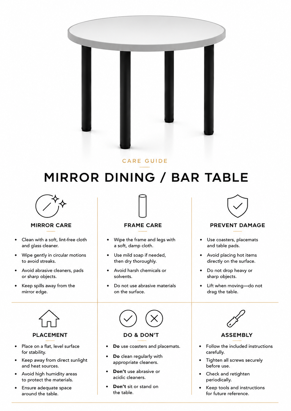 Thumbnail: Round Mirror Dining Table – Grey Wooden Frame & Black Cylinder Legs