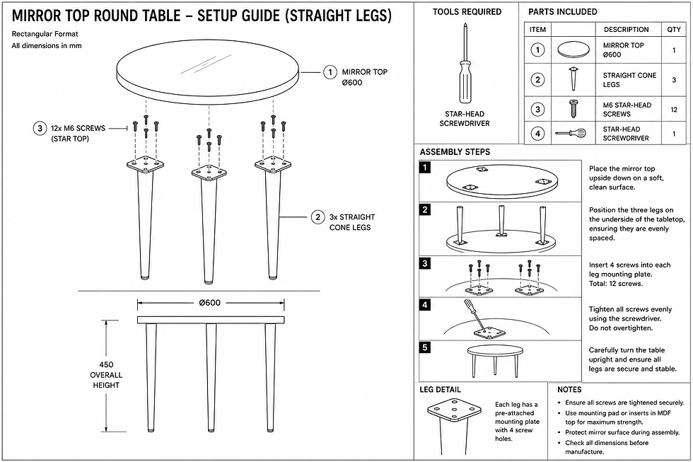 Thumbnail: Round Mirror Coffee Table – Gold Metal Frame & Black Cone Legs