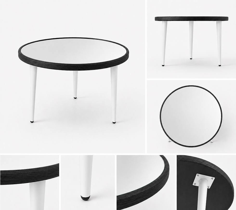 Thumbnail: Round Mirror Coffee Table – Black Wooden Frame  – White Straight Legs