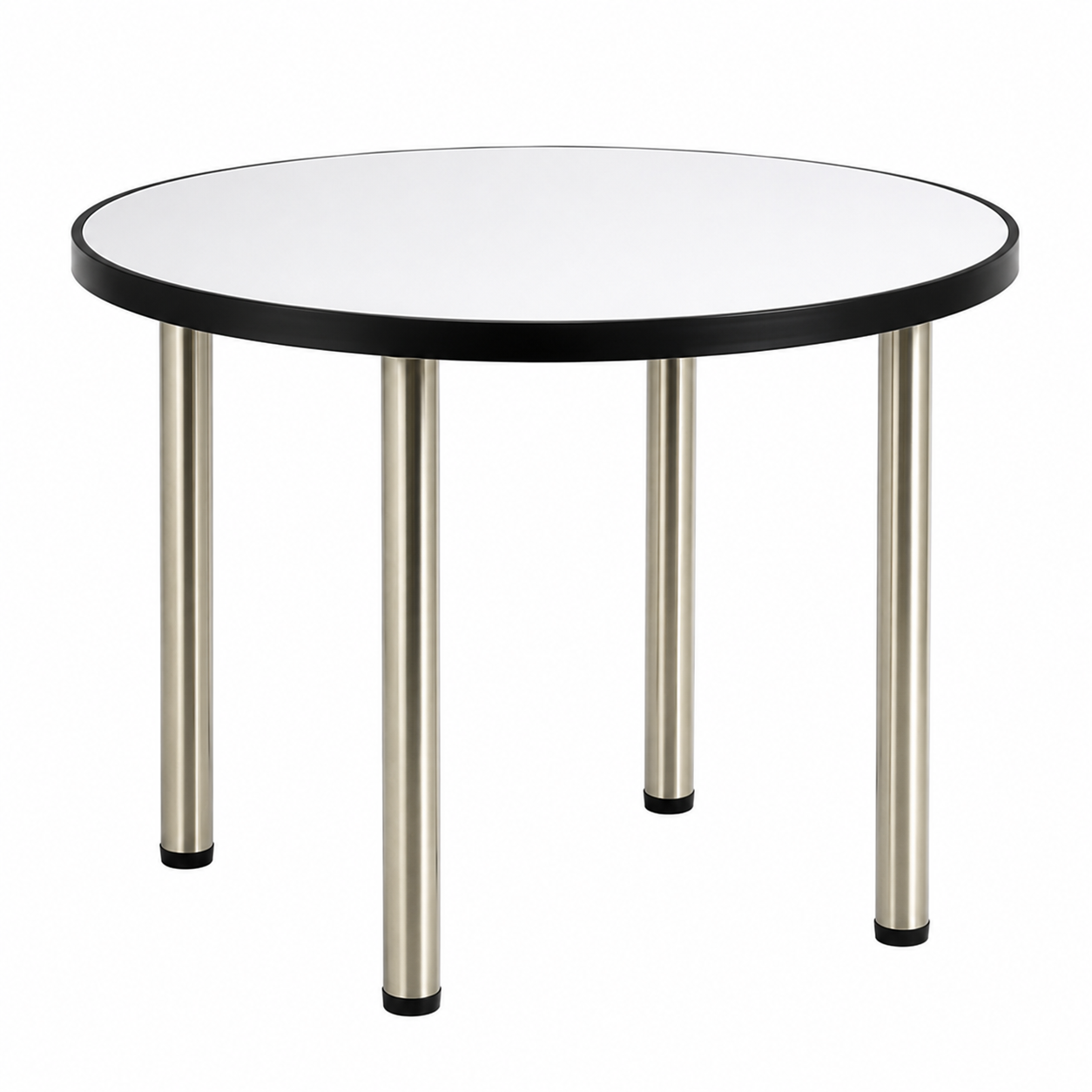 Round Mirror Dining Table–Black Aluminium Frame & Brushed Nickel Steel Legs–80cm