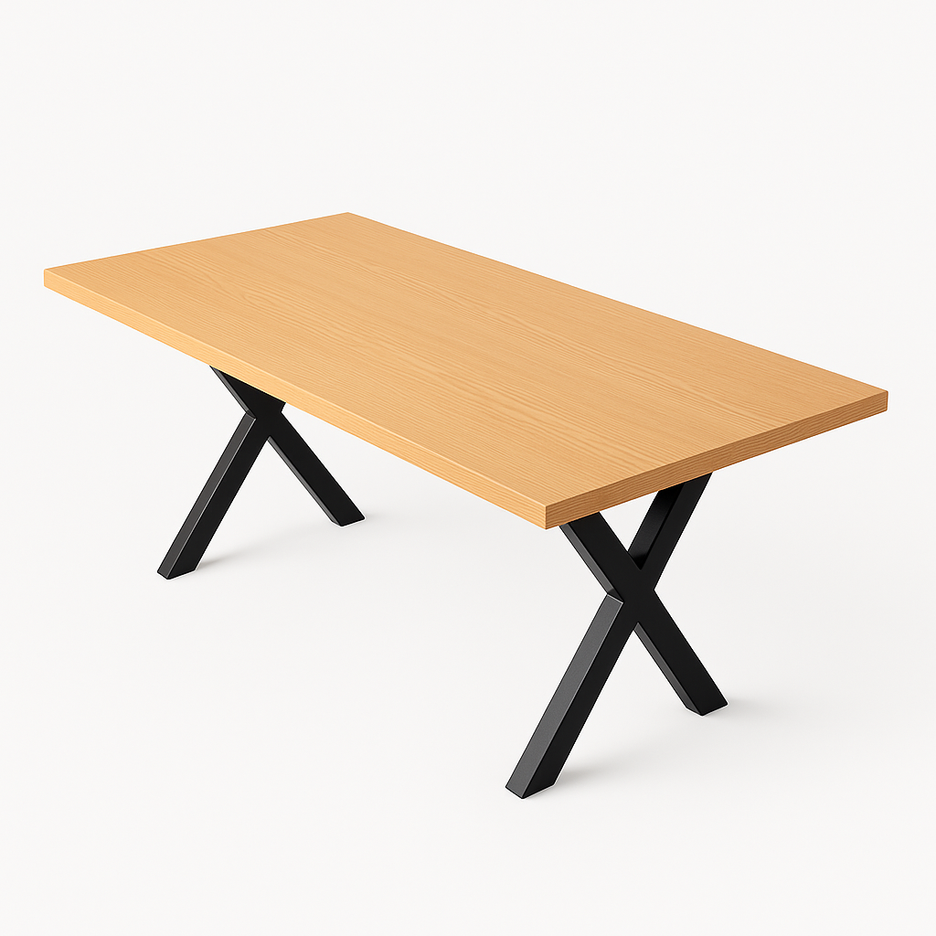 Natural Oak | Dining Table | 6-8 Seater | Twin X Base | Rectangular Top