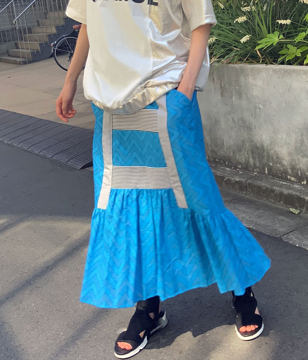 サムネイル： Jacquard herringbone stripe switching skirt