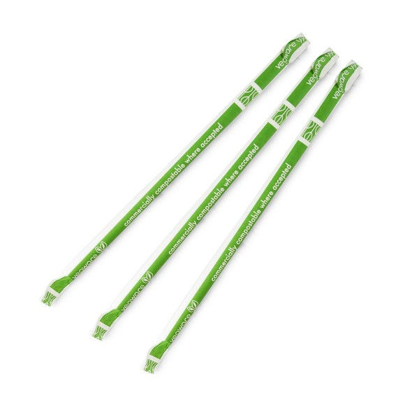 VEGWARE JUMBO WHITE 8mm PAPER STRAW, WRAPPED, 7.8in