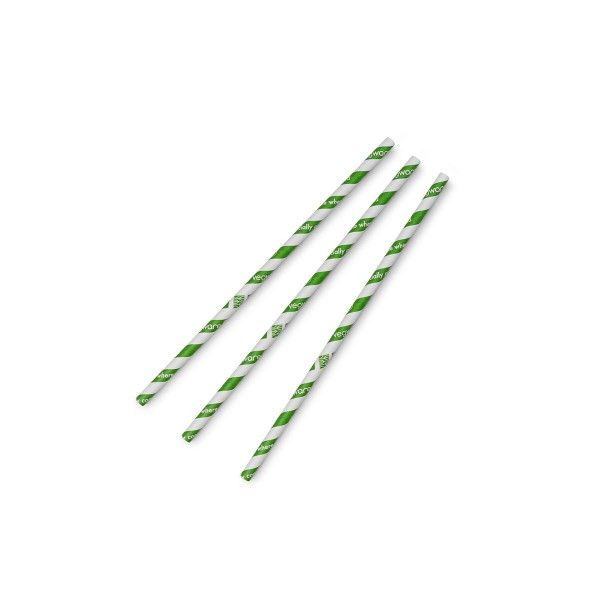 VEGWARE GREEN STRIPE 8mm PAPER STRAW, 7.8in